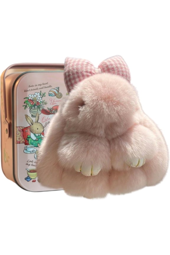 Bunny Keychain with Tin, 40 Color Options, Handmade Polyester Rabbit Key Ring, 5.8" Decorative Bag Charm Accessory