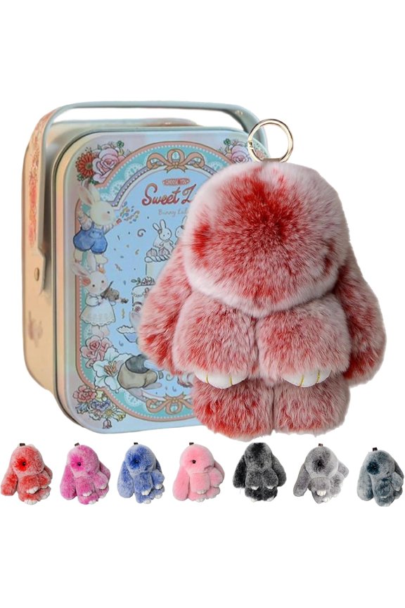 Bunny Keychain with Tin - 5.8" Handmade Soft Plush Rabbit Charm, 20 Colors, Cute Gifts for Women & Teens