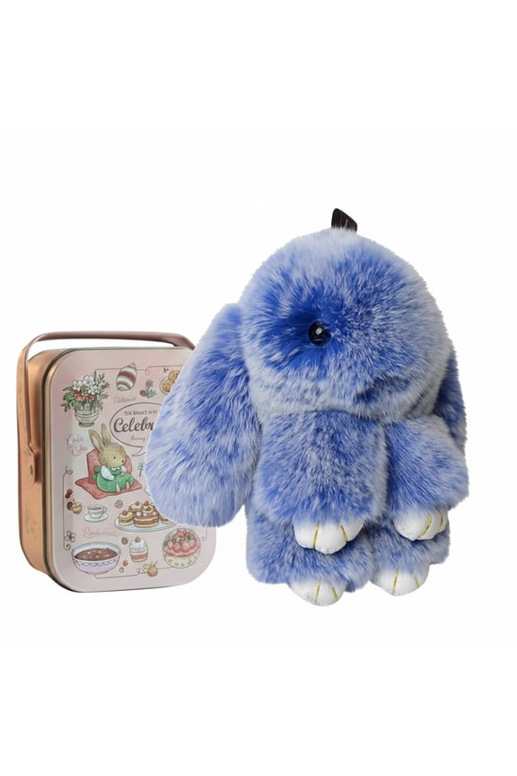 Bunny Keychain with Tin - 5.8" Handmade Soft Plush Rabbit Charm, 20 Colors, Cute Gifts for Women & Teens