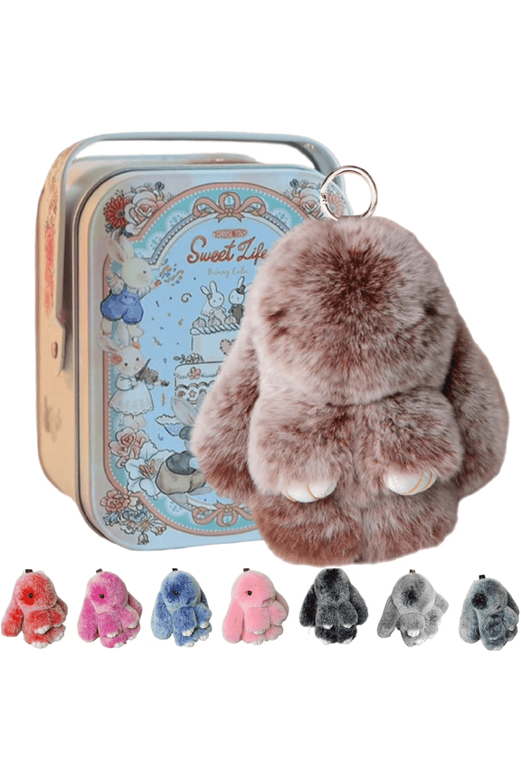 Bunny Keychain with Tin - 5.8" Handmade Soft Plush Rabbit Charm, 20 Colors, Cute Gifts for Women & Teens