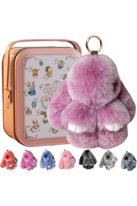Bunny Keychain with Tin - 5.8" Handmade Soft Plush Rabbit Charm, 20 Colors, Cute Gifts for Women & Teens