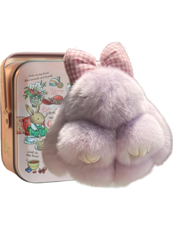 Bunny Keychain with Tin - 5.8" Handmade Soft Plush Rabbit Charm, 20 Colors, Cute Gifts for Women & Teens