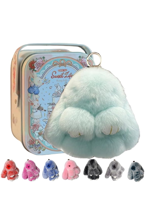 Bunny Keychain with Tin - 5.8" Handmade Soft Plush Rabbit Charm, 20 Colors, Cute Gifts for Women & Teens