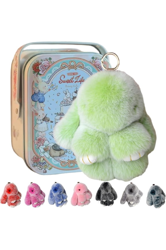 Bunny Keychain with Tin - 5.8" Handmade Soft Plush Rabbit Charm, 20 Colors, Cute Gifts for Women & Teens