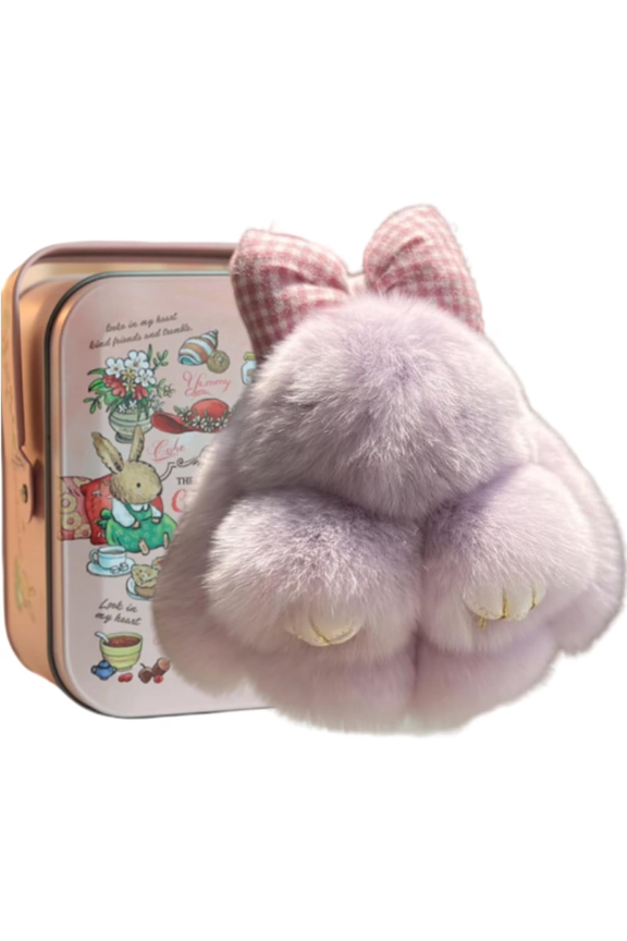Bunny Keychain with Tin - 5.8" Handmade Soft Plush Rabbit Charm, 20 Colors, Cute Gifts for Women & Teens
