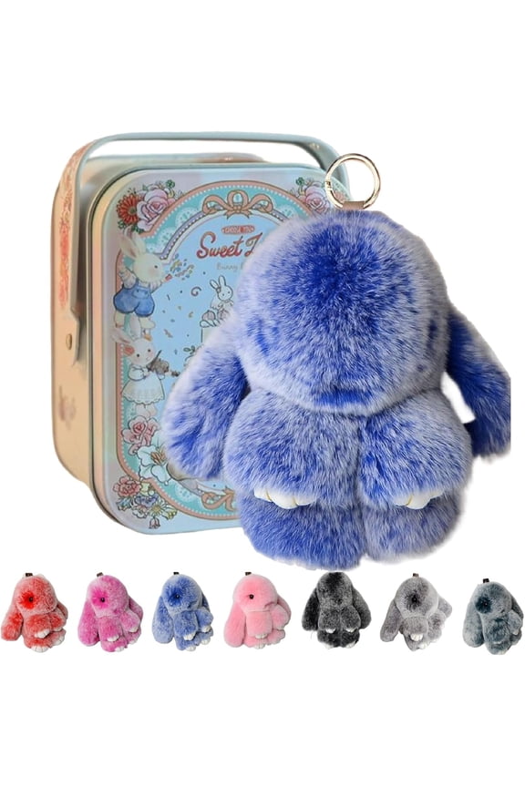 Bunny Keychain with Tin - 5.8" Handmade Soft Plush Rabbit Charm, 20 Colors, Cute Gifts for Women & Teens
