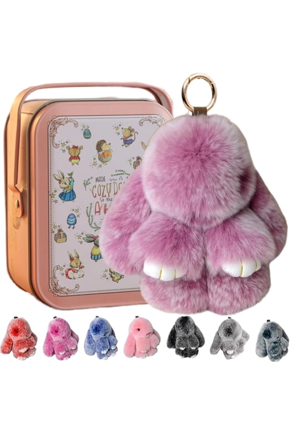 Bunny Keychain with Tin - 5.8" Handmade Soft Plush Rabbit Charm, 20 Colors, Cute Gifts for Women & Teens