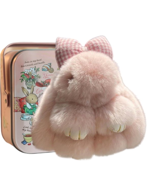 Bunny Keychain with Tin - 5.8" Handmade Soft Plush Rabbit Charm, 20 Colors, Cute Gifts for Women & Teens