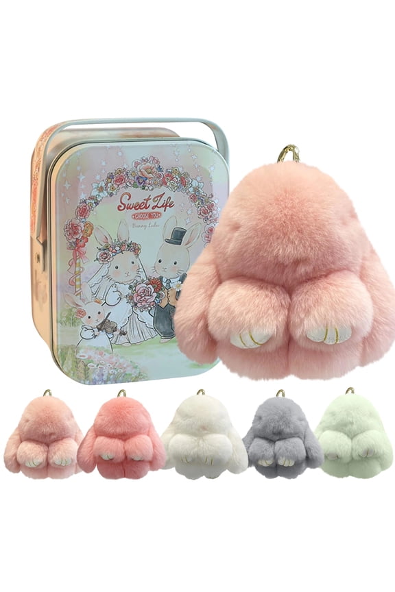 Bunny Keychain with Tin - 5.8" Handmade Soft Plush Rabbit Charm, Cute Gifts for Women & Teens