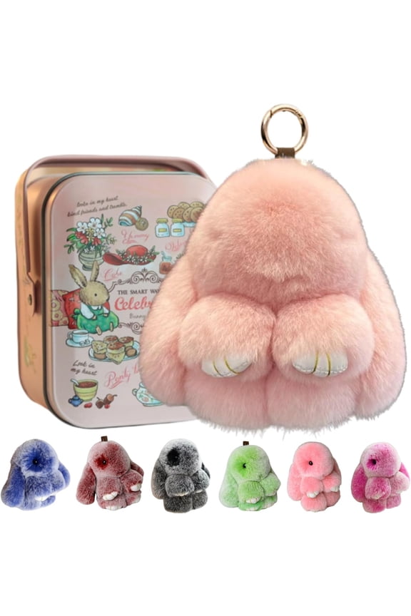 5.8" Plush Bunny Keychain with Gift Tin, Soft Rabbit Bag Charm, Available in 20 Colors, Cute Gift for Women & Teens