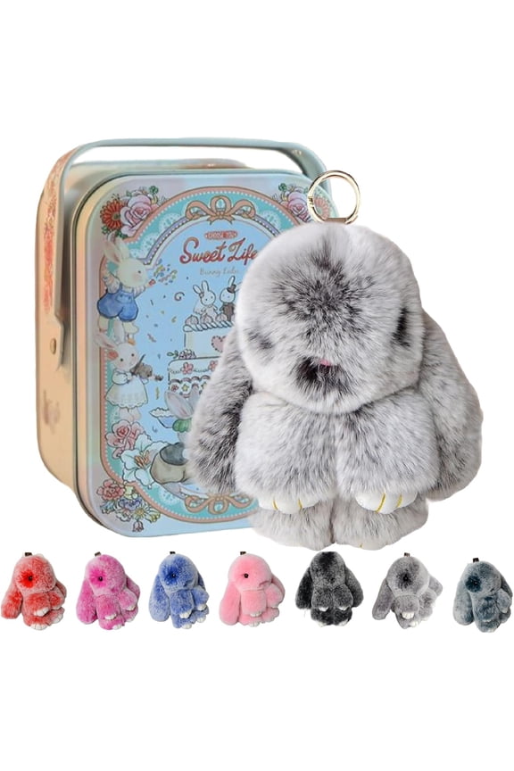 Bunny Keychain with Tin, 5.8" Plush Rabbit Pendant Charm, Fluffy Handmade Bag Accessory in 20 Colors for Women & Teens