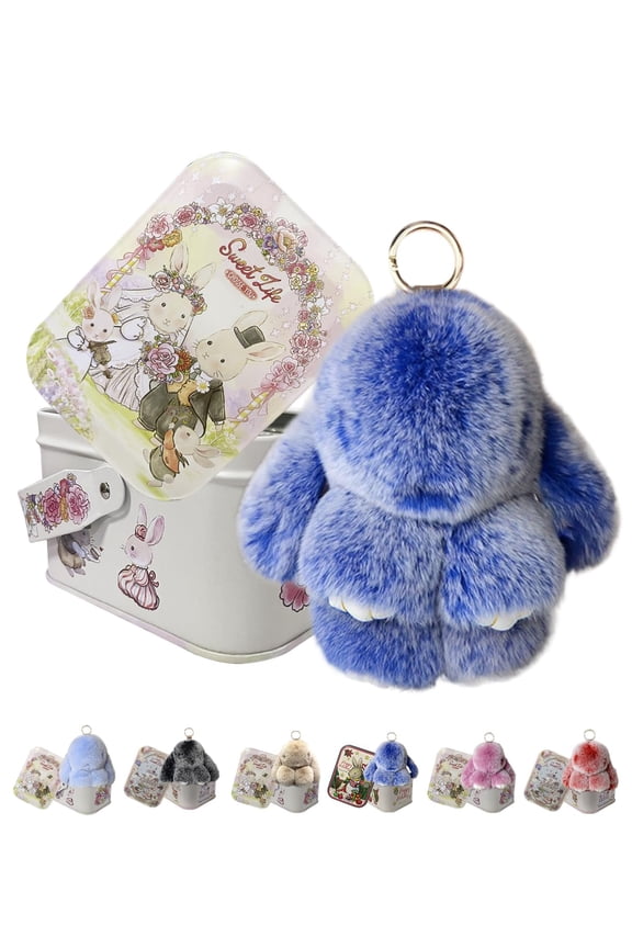 Bunny Keychain with Tin Box – Handmade Soft Rabbit Style Pendant Accessory, Decorative Lucky Charm Key Holder for Bag and Daily Carry Use
