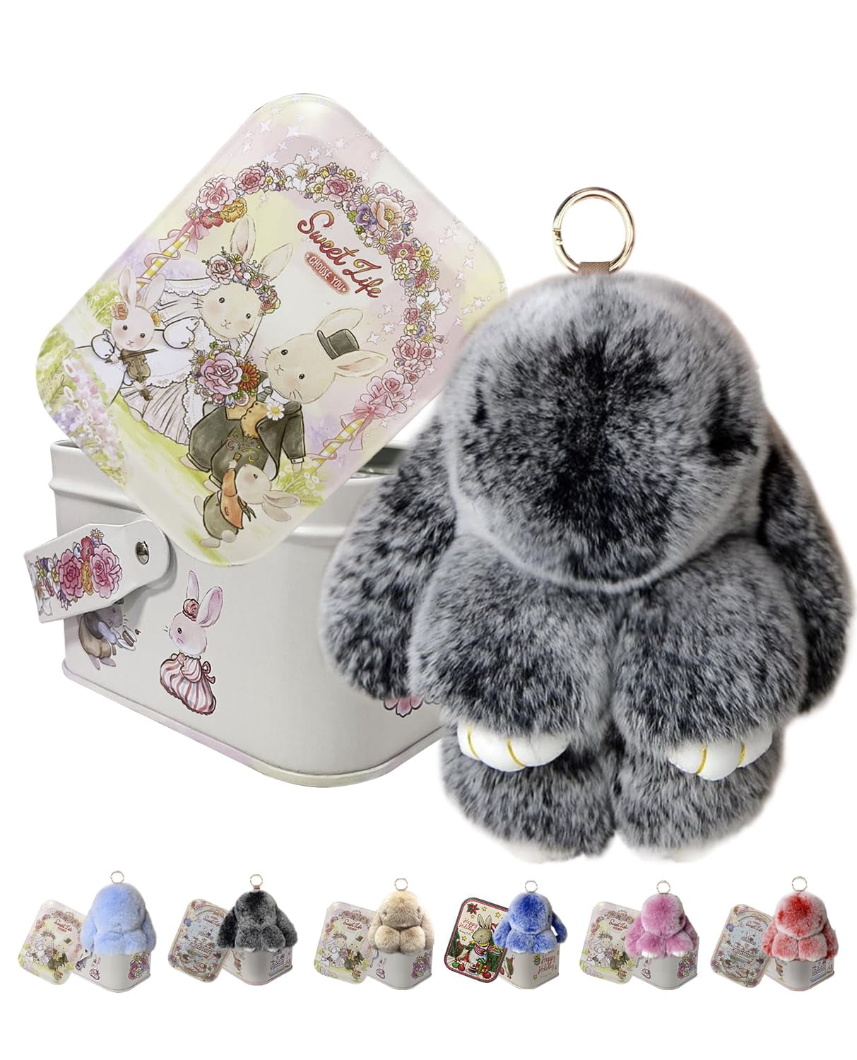 Bunny Keychain with Tin Box – Handmade Soft Rabbit Style Pendant ...