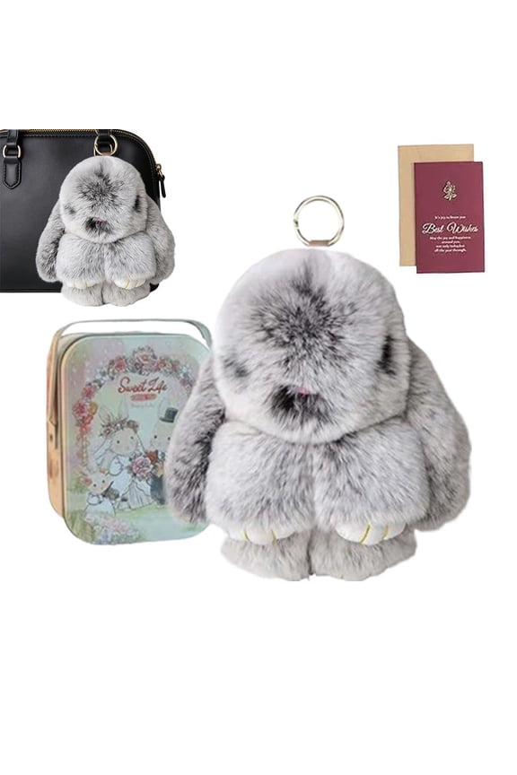 Bunny Keychain with Tin Box, Soft Plush Rabbit Key Charm Handbag Ornaments and Backpack Accessories for Women Girls Kids Birthday Gift