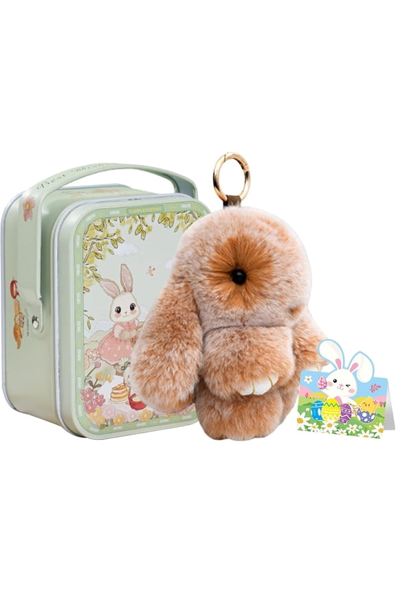 Bunny Keychain with Tin Box lulu, Plush Bunny Keychain with Exquisite Box, for Easter Birthday Gift, Rabbit Charm