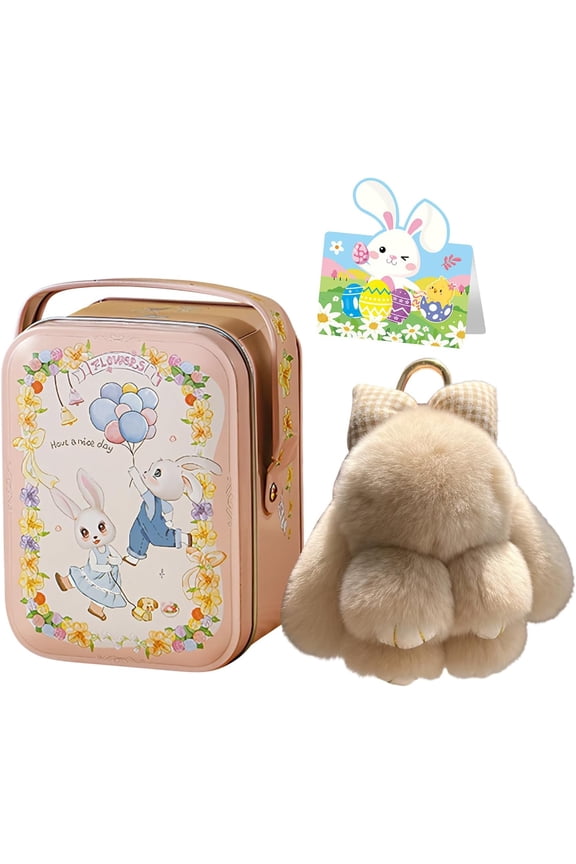 Bunny Keychain with Tin Box lulu, Plush Bunny Keychain with Exquisite Box, for Easter Birthday Gift, Rabbit Charm