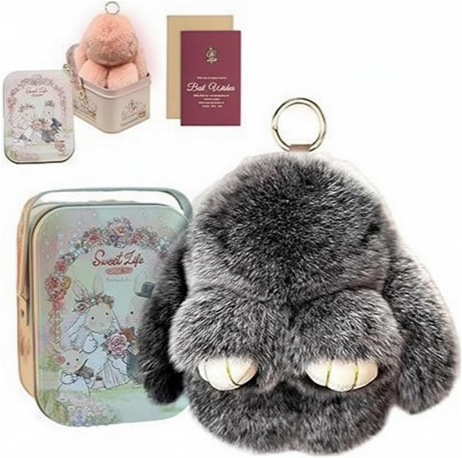 Bunny Keychain with Tin Box lulu, Plush Bunny Keychain with Exquisite ...