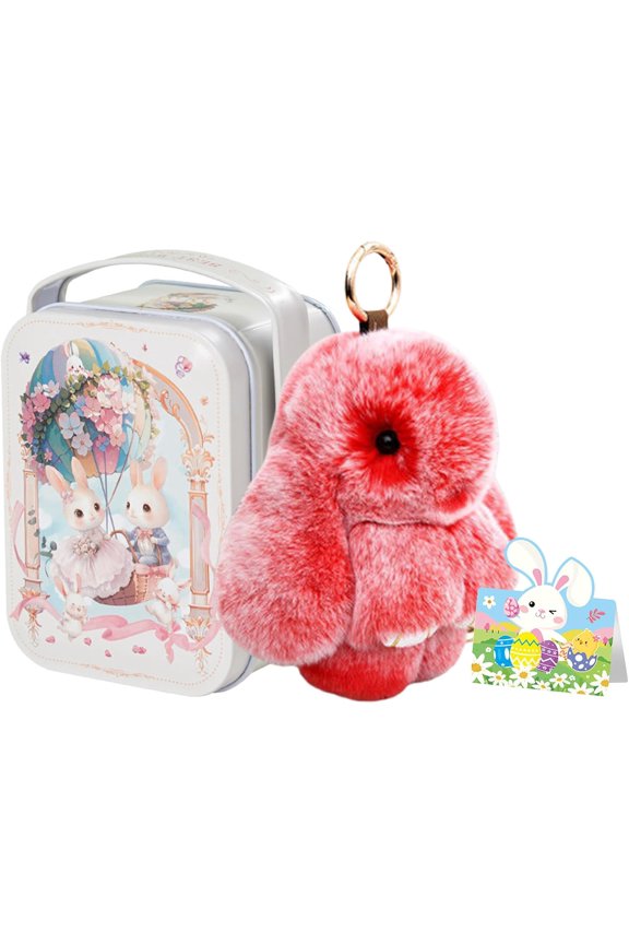 Bunny Keychain with Tin Box lulu, Plush Bunny Keychain with Exquisite Box, for Easter Birthday Gift, Rabbit Charm