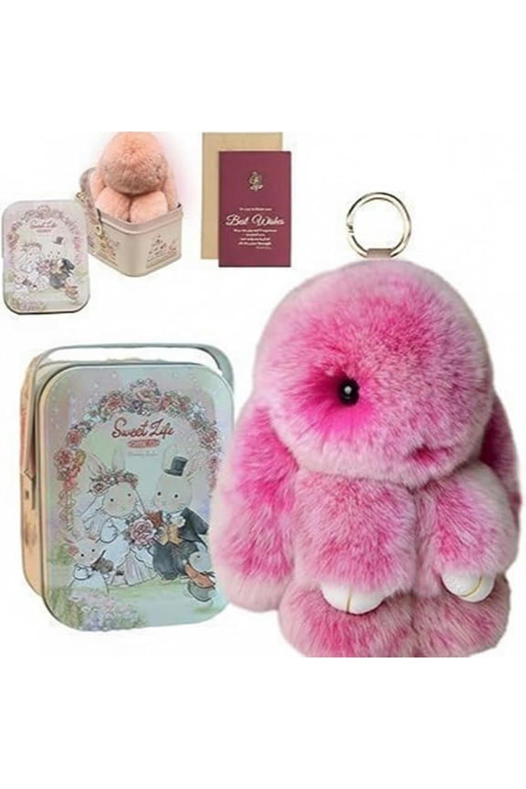 Bunny Keychain with Tin Box lulu, Plush Bunny Keychain with Exquisite Box, for Easter Birthday Gift, Rabbit Charm