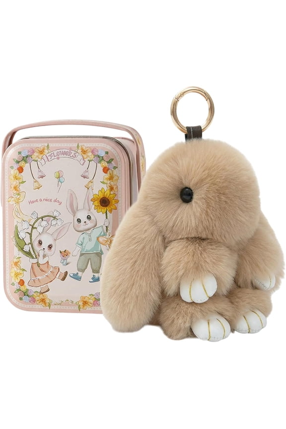 Bunny Keychain with Tin Box lulu, Plush Bunny Keychain with Exquisite Box, for Easter Birthday Gift, Rabbit Charm