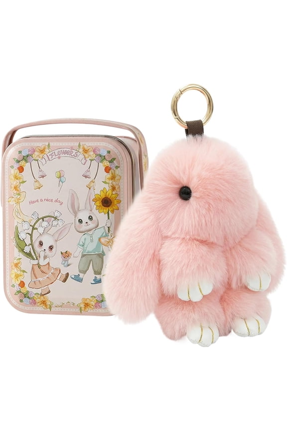 Bunny Keychain with Tin Box lulu, Plush Bunny Keychain with Exquisite Box, for Easter Birthday Gift, Rabbit Charm