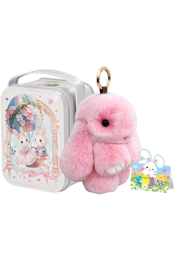 Bunny Keychain with Tin Box lulu, Plush Bunny Keychain with Exquisite Box, for Easter Birthday Gift, Rabbit Charm