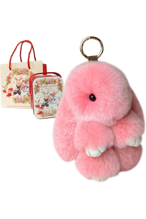 Bunny Keychain with Tin,Cute Easter Gift Plush Keychain for Backpack,Bag Charm Gift Key Chai