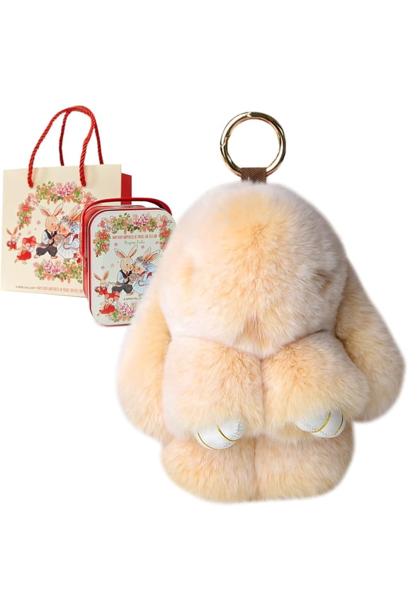 Bunny Keychain with Tin,Cute Easter Gift Plush Keychain for Backpack,Bag Charm Gift Key Chai