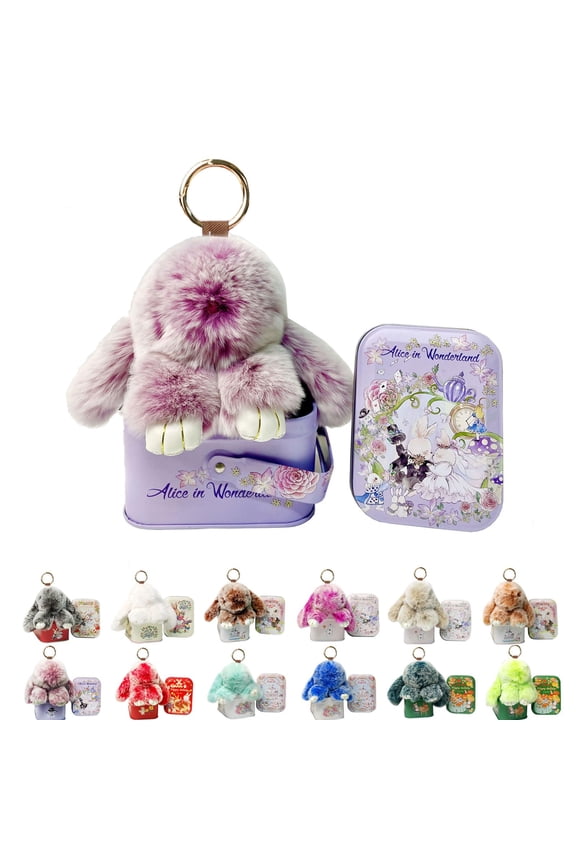 Bunny Keychain with Tin,Cute Easter Gift Plush Keychain for Backpack,Soft Plush Rabbit Charm