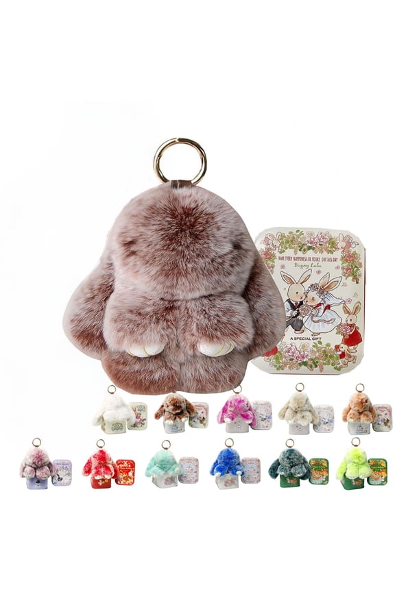 Bunny Keychain with Tin,Cute Easter Gift Plush Keychain for Backpack,Soft Plush Rabbit Charm
