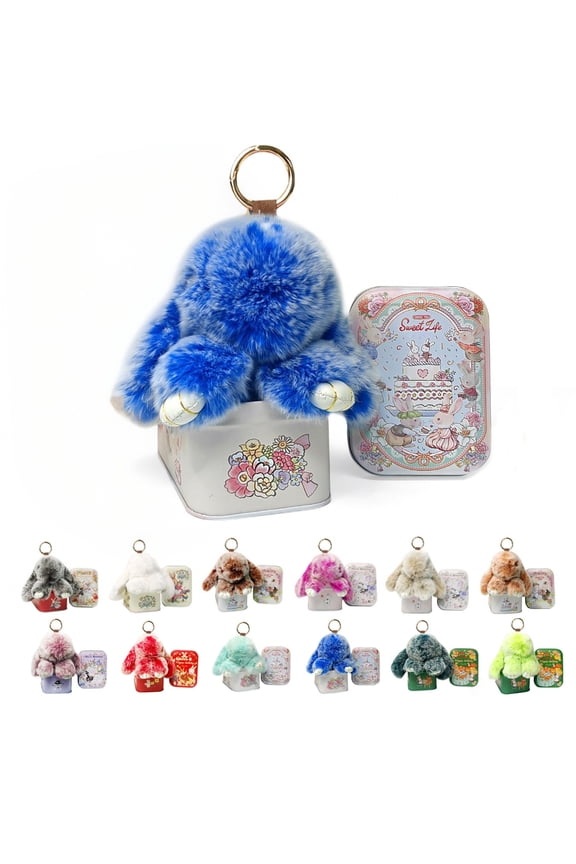 Bunny Keychain with Tin,Cute Easter Gift Plush Keychain for Backpack,Soft Plush Rabbit Charm