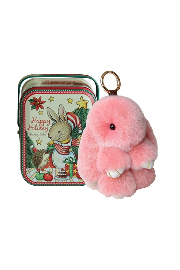 Bunny Keychain with Tin, Cute Rabbit Fur Handmade Soft Plush Keychain for Easter Gifts, Bags and Keys