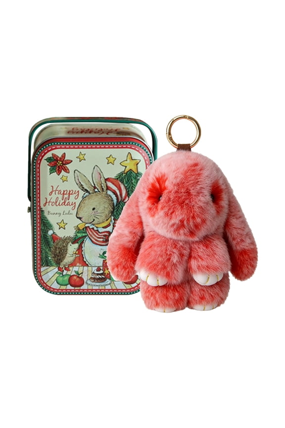 Bunny Keychain with Tin, Cute Rabbit Fur Handmade Soft Plush Keychain for Easter Gifts, Bags and Keys