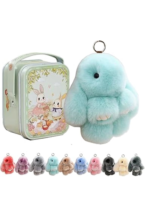 Bunny Keychain with Tin, Handmade Plush Bunny Keychain, Soft Fluffy Rabbit Charm, Easter Gift