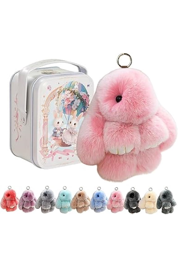 Handmade Plush Bunny Keychain with Tin | Soft Fluffy Rabbit Charm Key Ring, Easter Gift