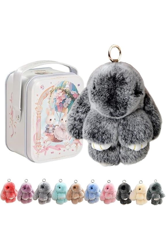 Plush Bunny Keychain with Metal Charm – Handmade Soft Fluffy Rabbit Pendant for Easter Gift, Cute Cartoon Animal Key Ring