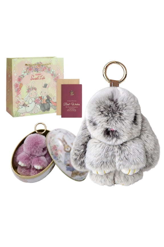 Bunny Keychain with Tin – Handmade Soft Plush Bunny Charm for Keys, Bags & Backpacks, Fluffy Bunny Keychain Plush Gift