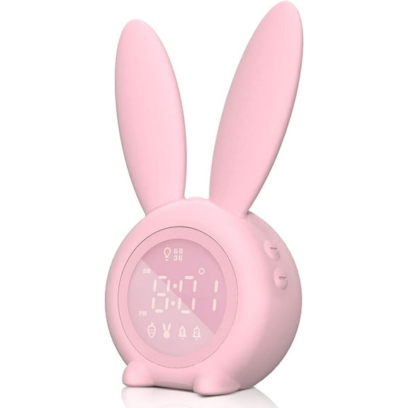 Bunny Kids Alarm Clock - Digital Wake Up Clock with Dimmable Ambient Lighting, Cute Rabbit Design, 5 Ringtones, Rechargeable - Perfect for Children's Bedrooms and Decor