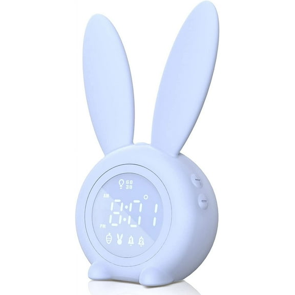 Bunny Kids Alarm Clock - Digital Wake Up Clock with Dimmable Ambient Lighting, Cute Rabbit Design, 5 Ringtones, Rechargeable - Perfect for Children's Bedrooms and Decor
