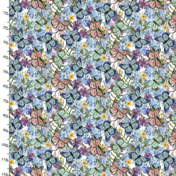 Bunny Kisses  Easter Wishes Butterfly Bouquet Multi Cotton Fabric