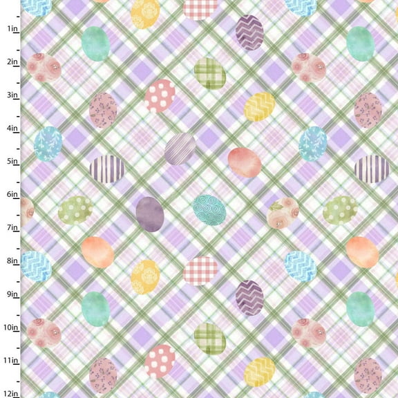 Bunny Kisses  Easter Wishes Easter Eggcgcelence Purple Cotton Fabric