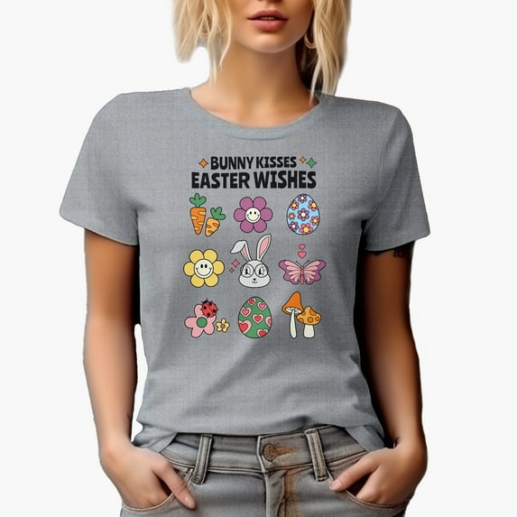 Bunny Kisses, Easter Wishes, Favor, Prize or Merch Gift, Heather Grey T-Shirt, 3XL