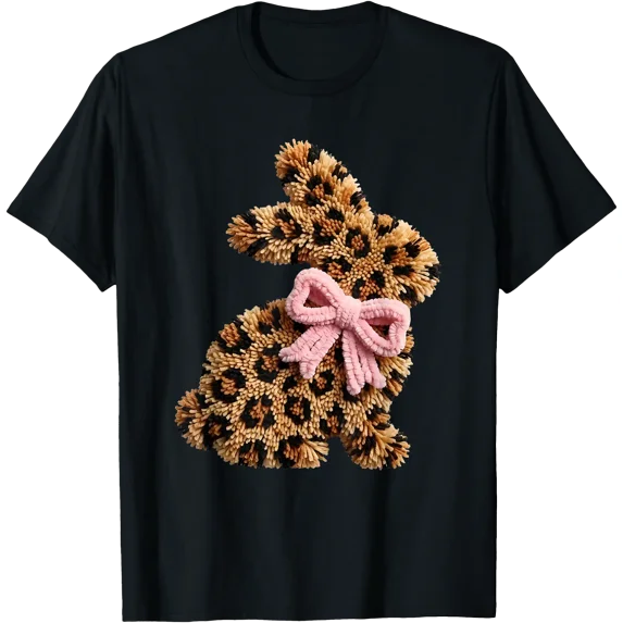 Bunny Leopard Crochet Rabbit Day Coquette Bow T-Shirt , Vintage T-Shirt ...
