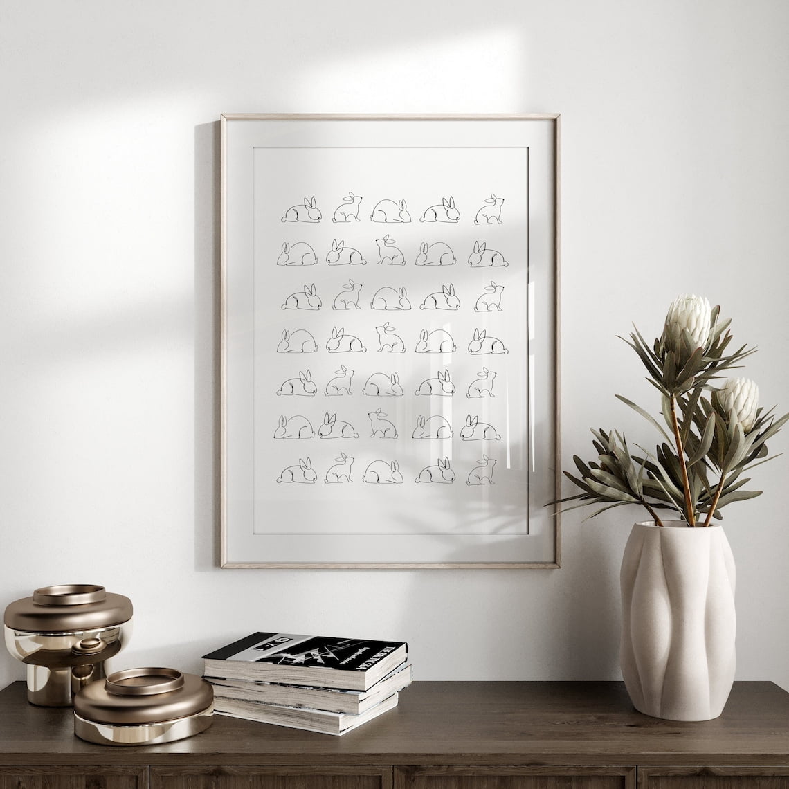 Rabbit Rabbit Clothing Line Bunny Line Art Wall Art Print, Minimalist Rabbit Illustration And ...
