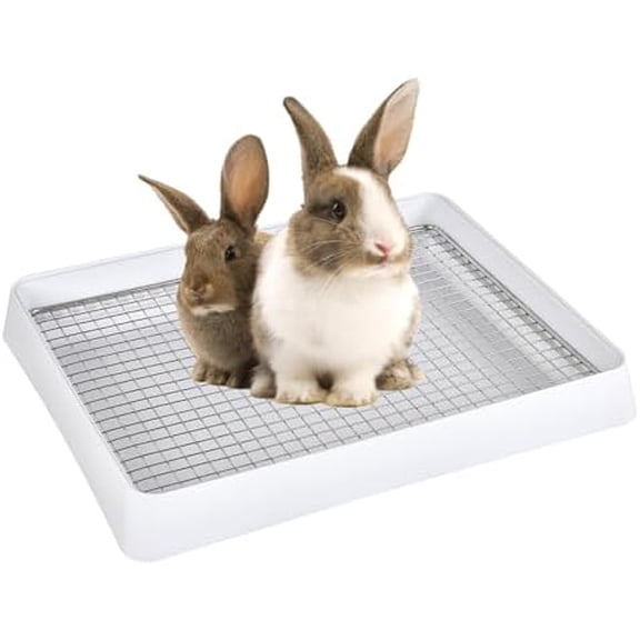 Bunny Litter Pan for Cage Corner with Steel Grid Holes, Rectangula Rabbit Litter Box Pet Toilet for Rat Chinchilla Hedgehog Hamster Ferret Guinea Pig, Small Animals Potty Trainer Tray