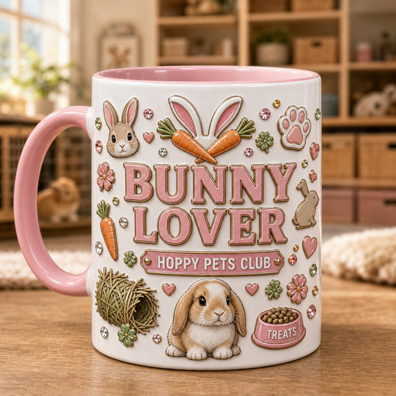 Bunny Lover Mug 3D Effect, Cute Rabbit Pet Coffee Cup for Rabbit Lovers