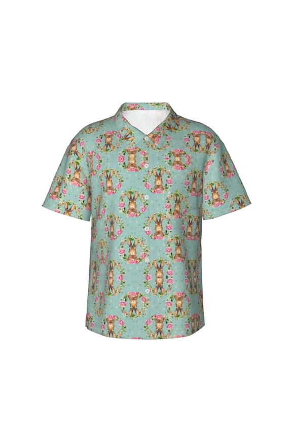 Bunny Loves Me Hawaiian Shirts For Men, Summer Short-Sleeve Relaxed-Fit Button-Down Shirts Large