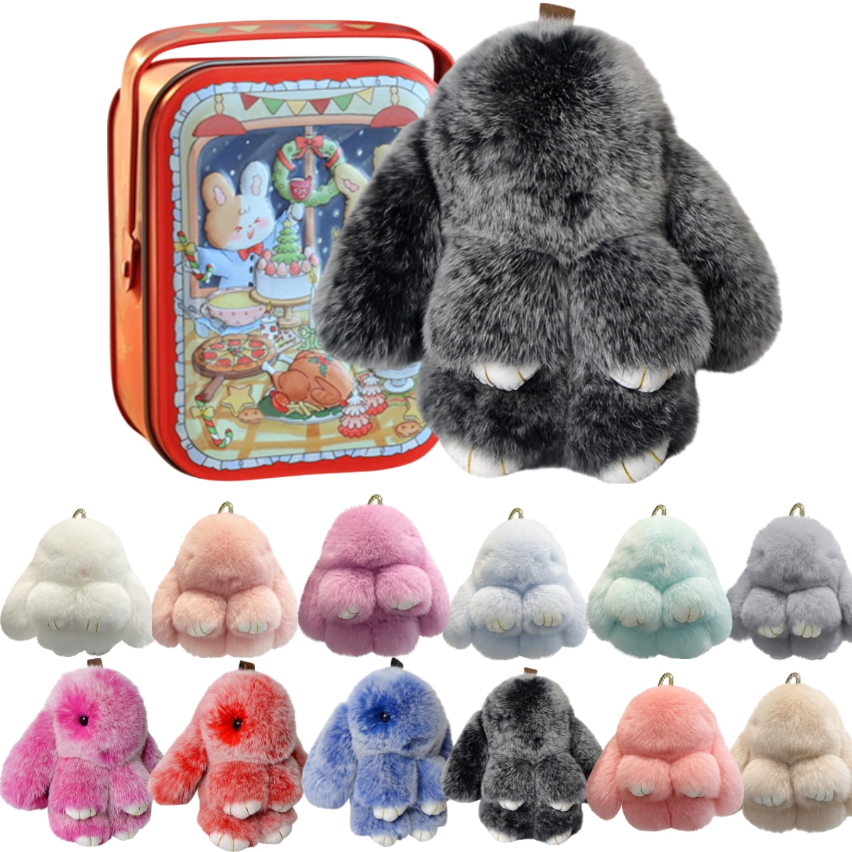 Bunny Lulu Handmade Capybara PomPom Keychain - With Cute Tin Box, Gift For Kids & Adults
