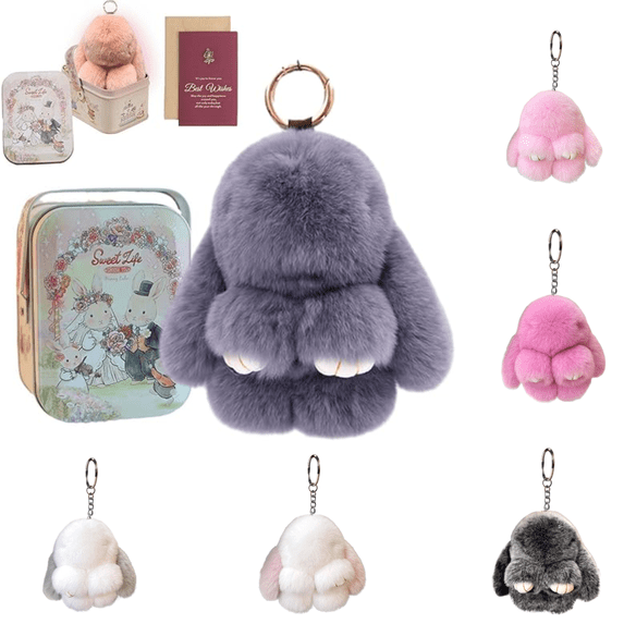 Bunny Lulu Keychain With Easter, Plush Bunny Key Chain, Cute Handmade Soft Bunny Pompomkevchain With Box, Easter Bunny Change Clip, Include 1 Bunny With ,2 Random Keychains