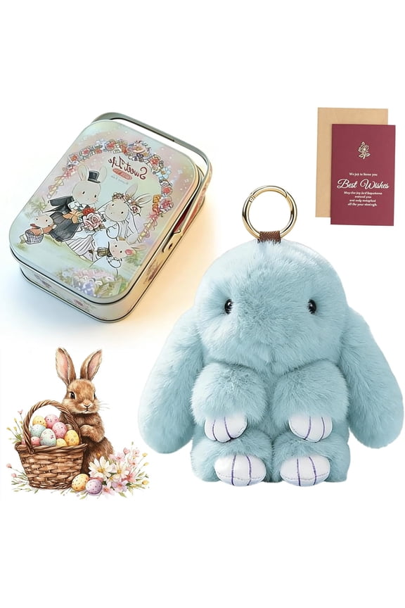 Bunny Lulu Keychain with Tin , 2026 New Handmade Soft Plush Bag Charm & Easter Gift with Metal Box
